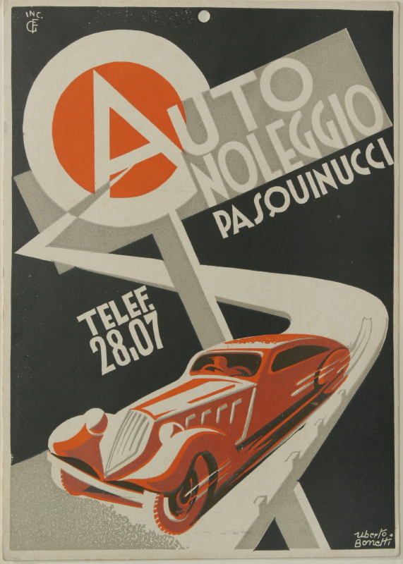 Locandina pubblicitaria della ditta Autonoleggio Pasquinucci