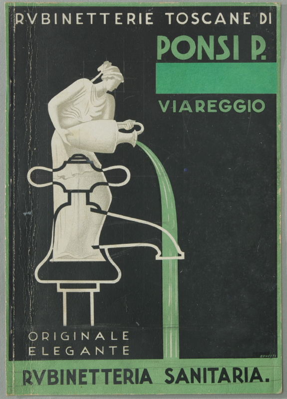 Locandina pubblicitaria della ditta Ponsi P. Rubinetterie toscane di Viareggio