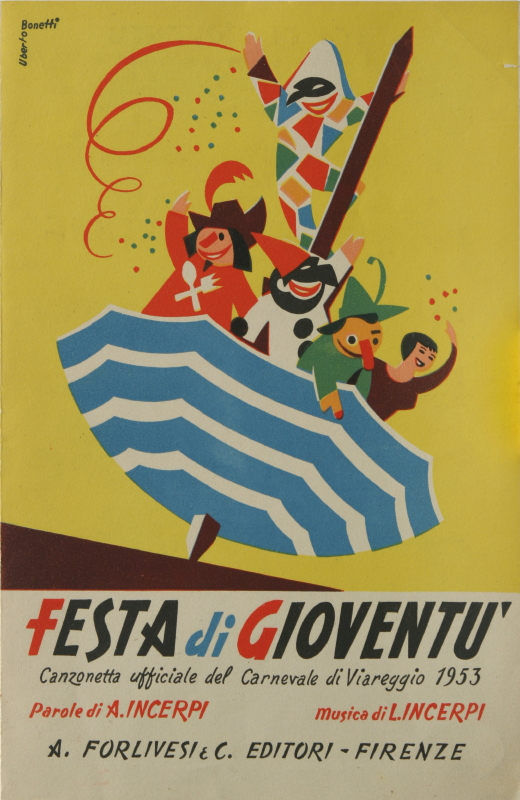 Copertina-spartito della canzonetta ufficiale del Carnevale di Viareggio 1953, Festa di gioventÙ