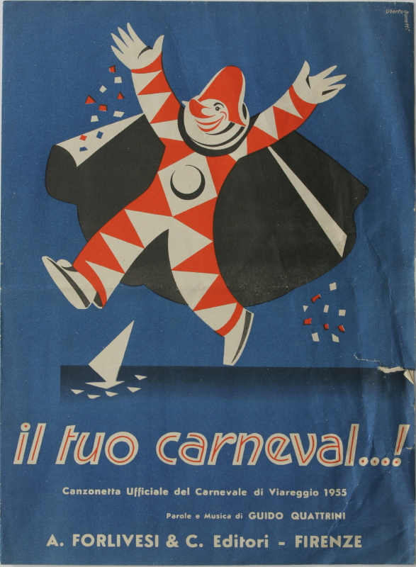 Locandina-spartito della canzone del Carnevale di Viareggio 1955 "Il tuo Carneval"
