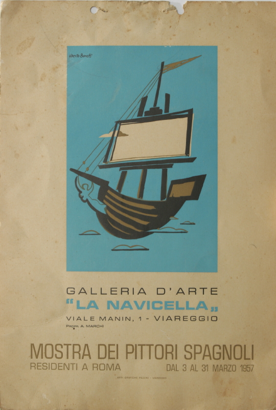 Locandina della Mostra dei pittori spagnoli alla Galleria d‘arte La Navicella di Viareggio