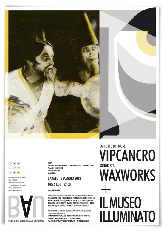 GAMC - Galleria di Arte Moderna - Mostra : NOTTE DEI MUSEI - VIPCANCRO sonorizza WAXWORKS - IL MUSEO ILLUMINATO, immagine